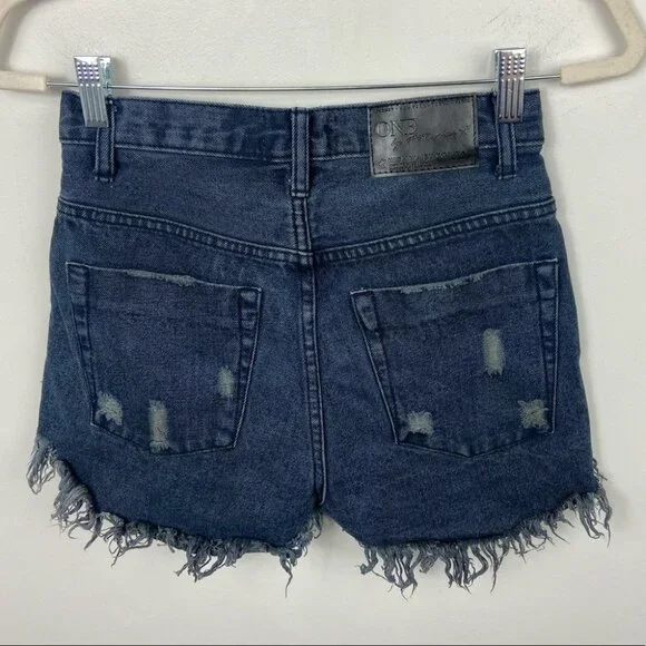 One Teaspoon‎ High Waist Bonita Jean Shorts Raw Size 25 Dark Blue Bohemian Boho - Picture 3 of 11